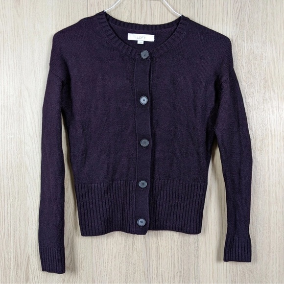 LOFT Women's Wool Blend Purple Button Up Sweater Cardigan Size Medium - Picture 1 of 8